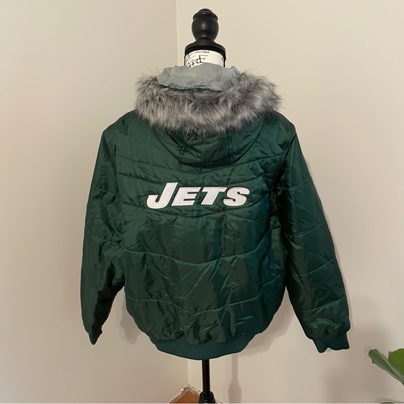 Vintage Reebok New York Jets NFL hooded puffy jacket fur trim - Picture 6 of 16